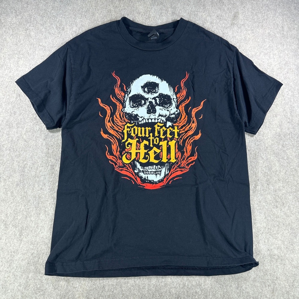 Hanes Mens Four Feet to Hell Brewery Beer Hot Dog T-Shirt Black Size Large